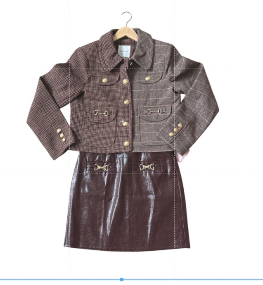 Avec Les Filles Chocolate Brown Croc Vegan Leather Mini Skirt Size S NWT